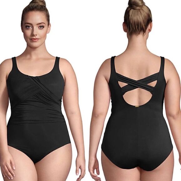 Land’s End Carmela Plus Reg size Slenderize one piece black swimsuit Various - Picture 1 of 9